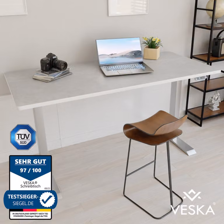 Scrivania regolabile in altezza (140 x 70 cm) - Scrivania per lavorare seduti o in piedi - Scrivania da ufficio regolabile elettricamente in altezza con touchscreen e gambe in acciaio - Argento/grigio pietra