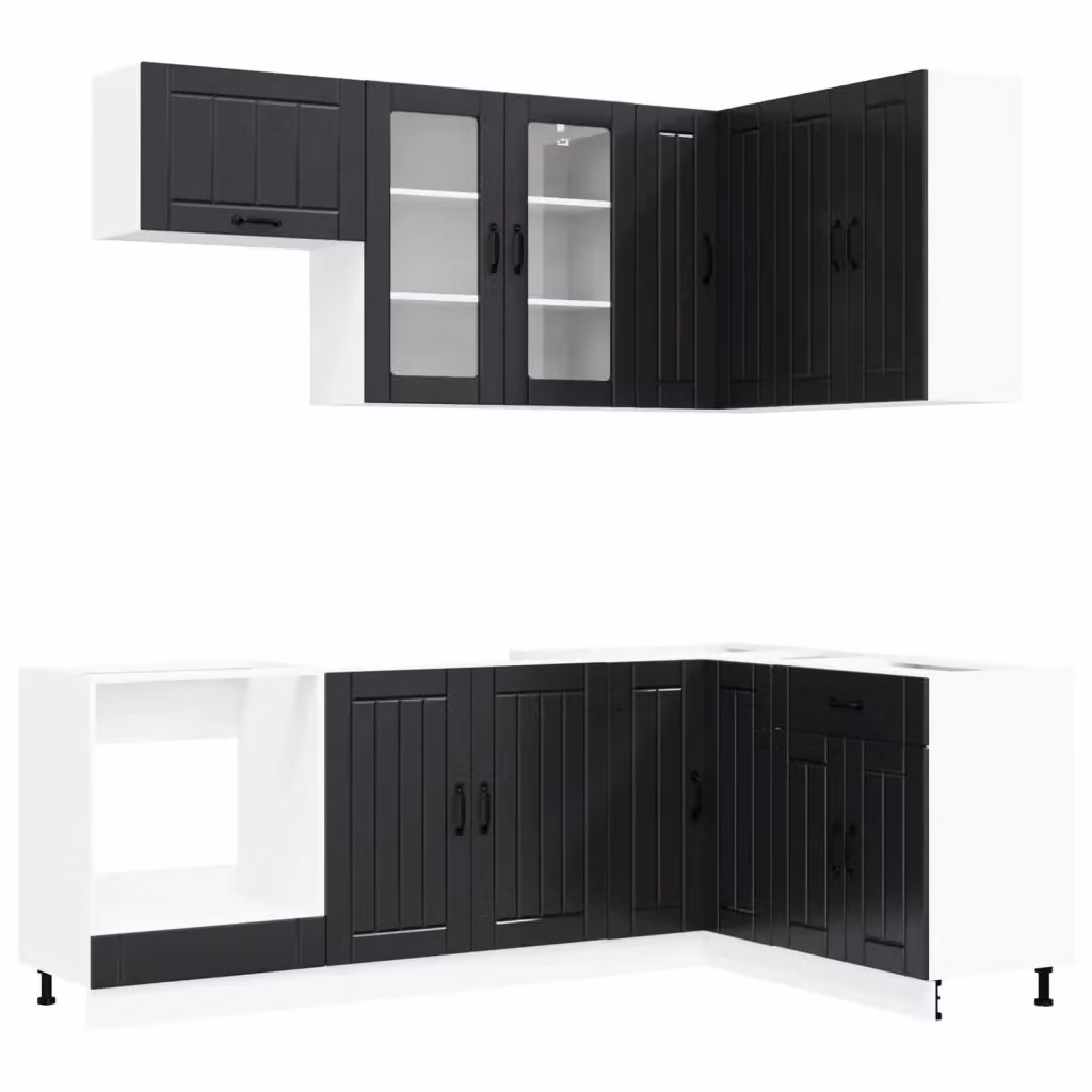 Unità Cucina Moderna vidaXL LUCCA 8 Pezzi Nero Opaco con Ante in Vetro e Cassetti – 2
