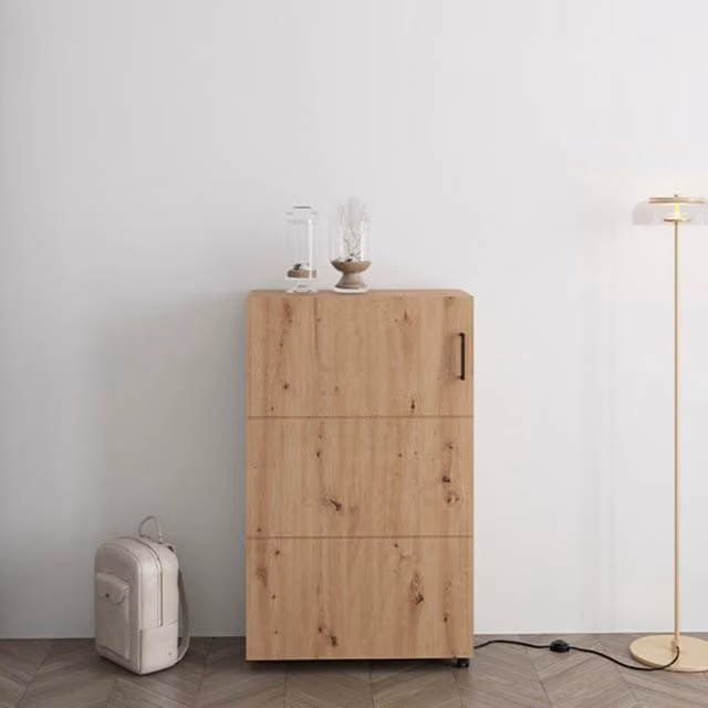 Scarpiera Moderna DMORA Porvoo in Rovere Marrone con 6 Ripiani L: 68 cm, P: 33 cm, H: 113 cm