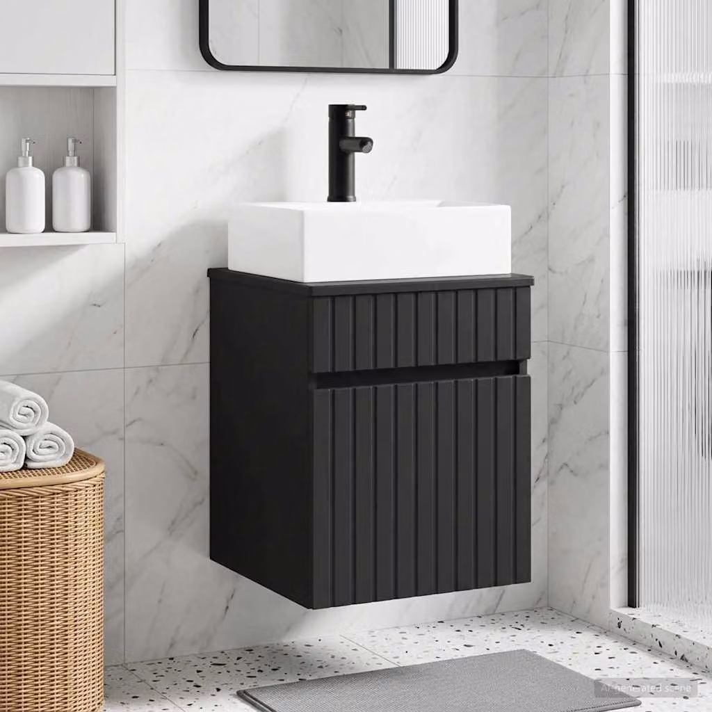 Lavabo da parete moderno vidaXL nero con ante a battente L: 39 cm, P: 41 cm, H: 62,5 cm