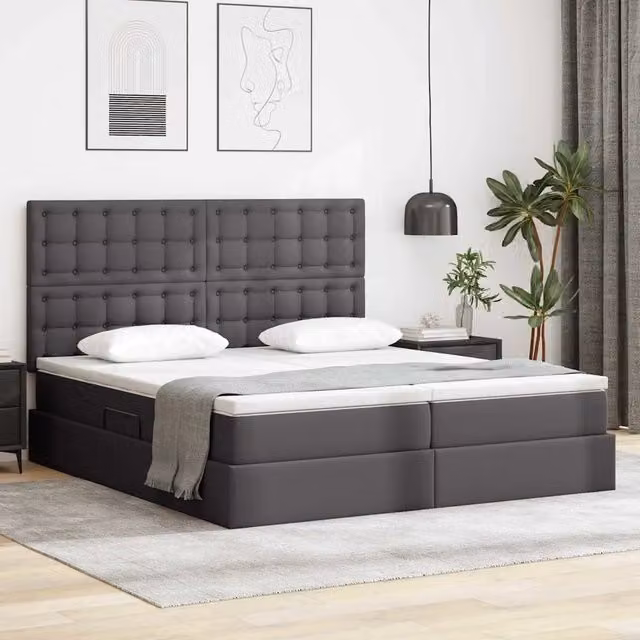 Letto con contenitore vidaXL in pelle sintetica grigio con illuminazione LED L/P: 180 x 200 cm – 1