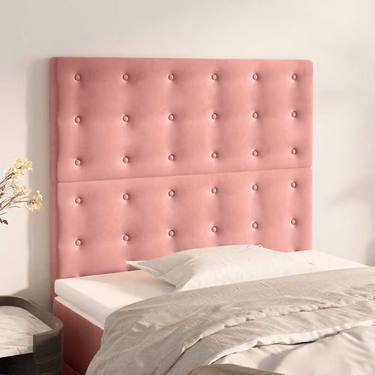 Testiera per letto vidaXL in velluto rosa con pannello imbottito, L: 90 cm, P: 5 cm, H: 118-128 cm