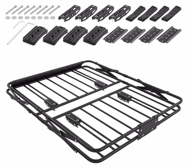Cestello portatutto da tetto SucceBuy 1168 x 914 x 102 mm con meccanismo ribaltabile, portata fino a 90,72 kg, cestello da tetto pieghevole e resistente alle intemperie in acciaio legato, adatto per SUV e pick-up