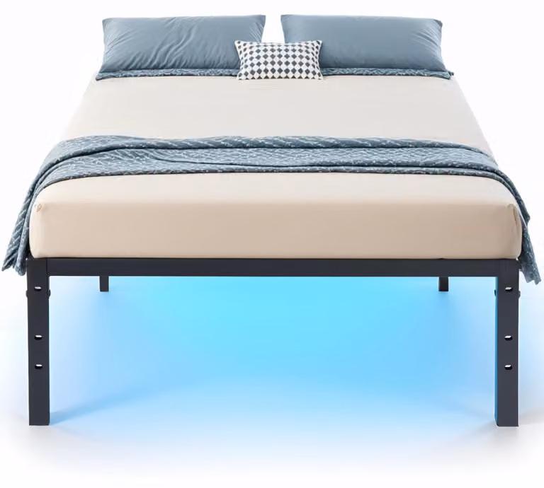 Letto singolo con struttura in metallo e illuminazione RGB a LED, dimensioni 90x194 cm, capacità massima 120 kg