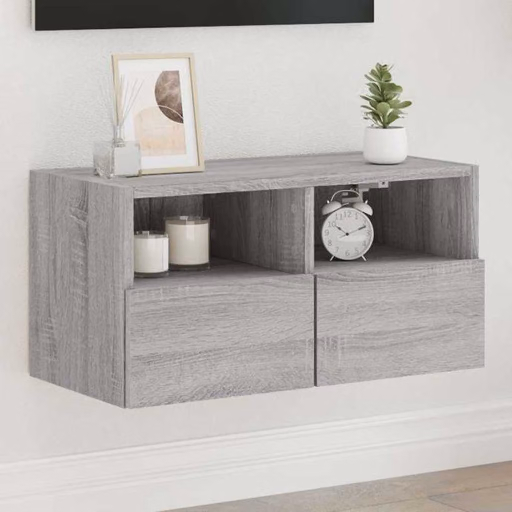 Mobile TV da parete vidaXL in legno multistrato e MDF, Grigio Sonoma, L: 60 cm, P: 30 cm, H: 30 cm