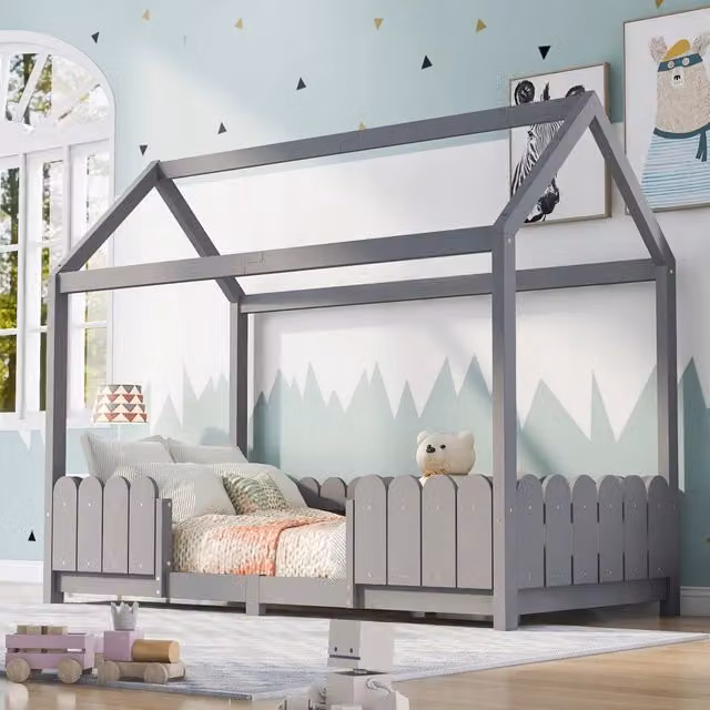 Letto per bambini 90x200 - Xylo - Legno con protezione grigio