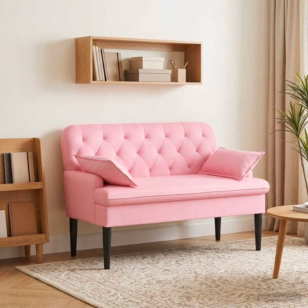 Loveseat vidaXL in tessuto rosa con bottoni imbottiti, L: 111 cm, P: 68 cm, H: 80 cm