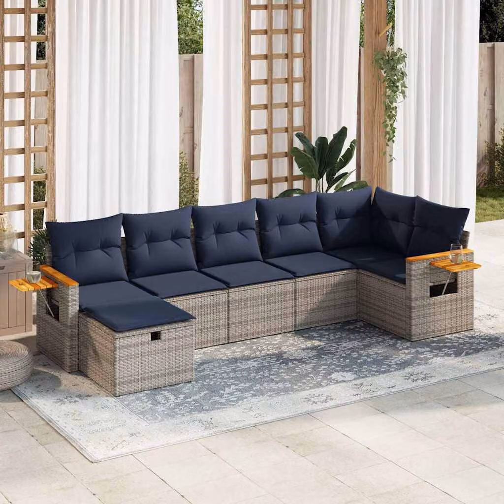 Maison Exclusive - Set Divani da Giardino 7 pz con Cuscini Grigio in Polyrattan