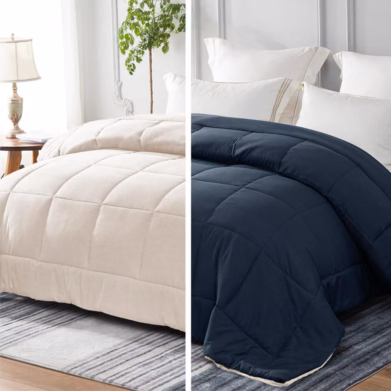 Coperta per letto matrimoniale, dimensioni 220 x 240 cm, realizzata in microfibra da 300 GSM, colore blu navy e grigio antracite