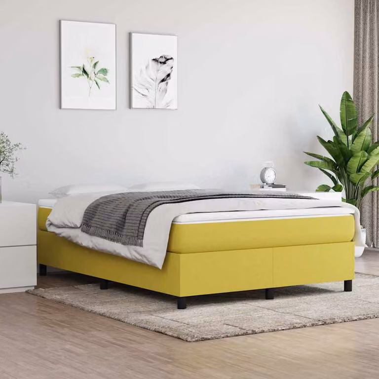 vidaXL Struttura Letto a Rete a Molle in Tessuto Verde e Giallo L: 140 cm, P: 200 cm, H: 203 cm