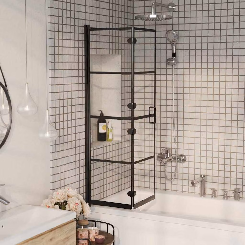 vidaXL Pannello Doccia Pieghevole in Vetro ESG Trasparente con Profilo Nero L: 140 cm, P: 80 cm – 1