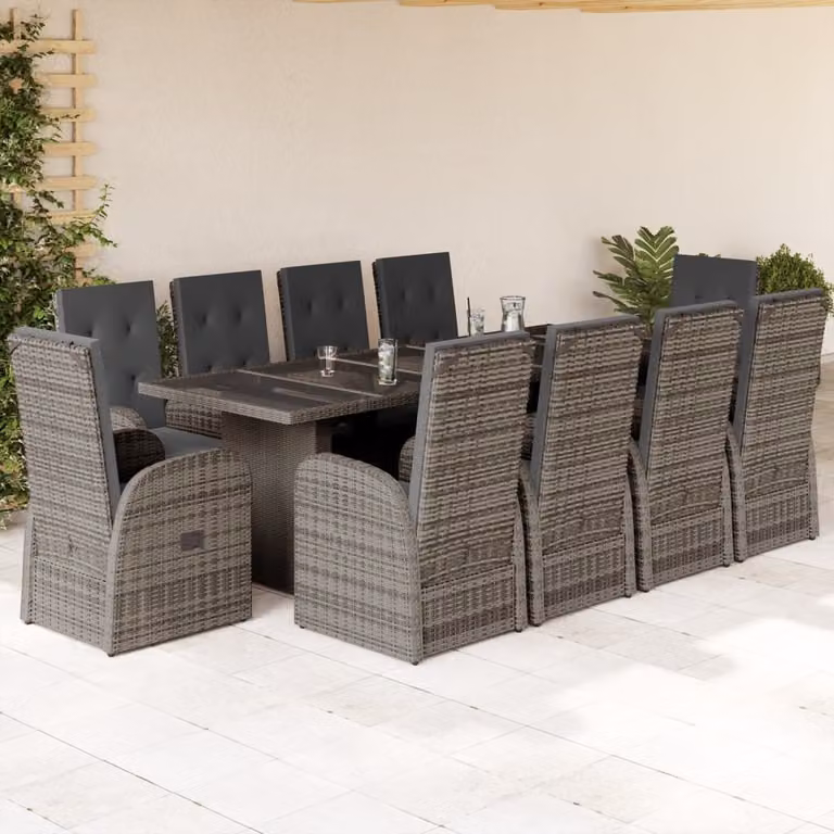 Maison Exclusive - Set da pranzo da giardino 11 pezzi con cuscini in polyrattan grigio