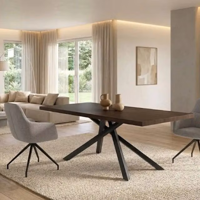 Tavolo da pranzo fisso Blake Duzzle in legno impiallacciato rovere termocotto, colore marrone e nero, L: 160 cm, P: 90 cm, H: 76 cm
