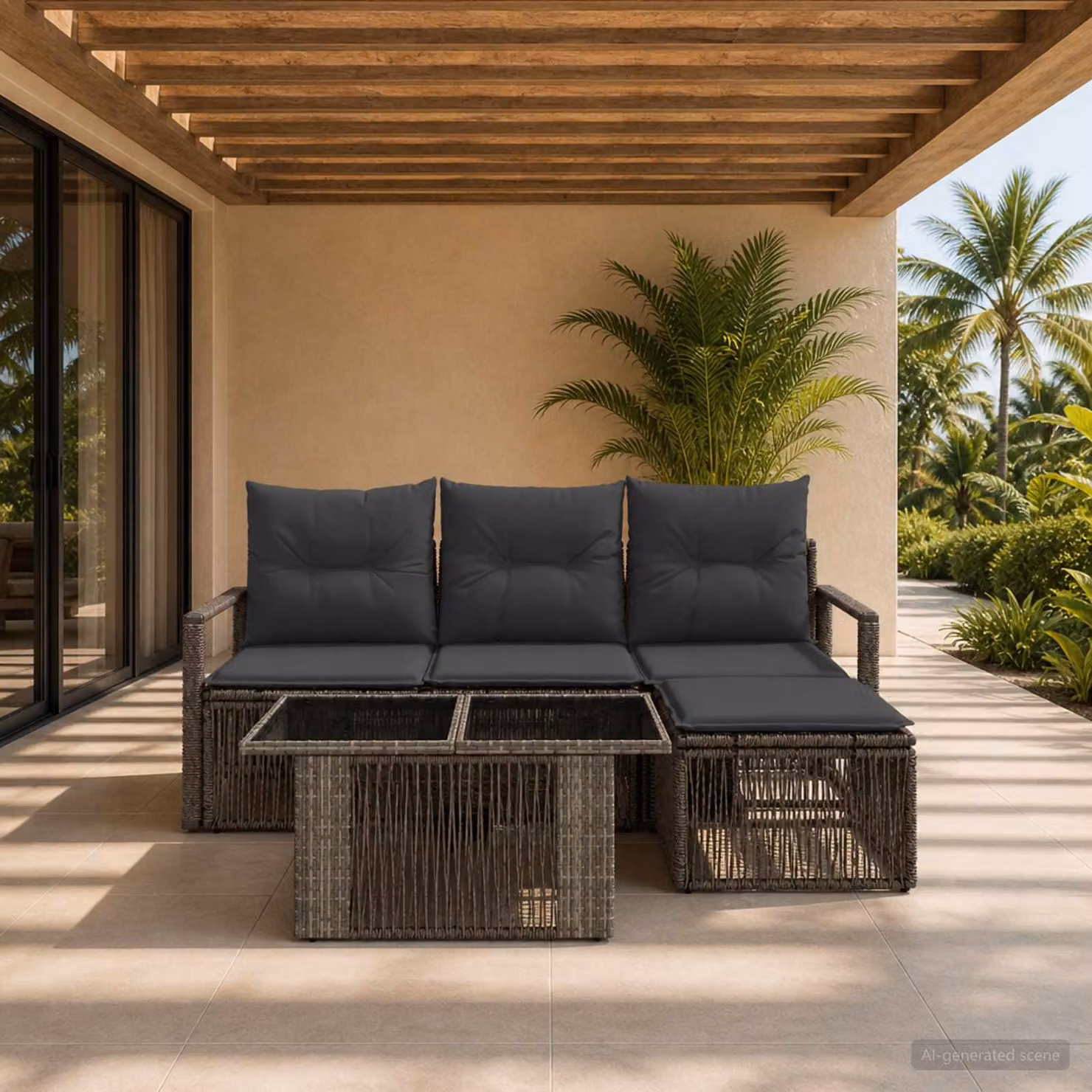 Set Divano da Giardino vidaXL 5 Pezzi in Polyrattan Grigio e Antracite con Cuscini e Tavolino