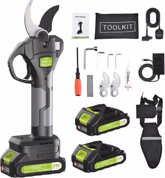 Serra elettrica per giardini 21V Serra professionale senza fili con 2 x batterie 2.0Ah Motore a ingranaggi a denti dritti Display LCD per giardini e boschi