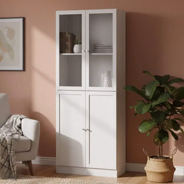 Libreria Bagaladi moderna in bianco opaco, scaffale porta libri per ufficio e soggiorno, L: 79 cm, P: 28,3 cm, H: 203,2 cm – 1