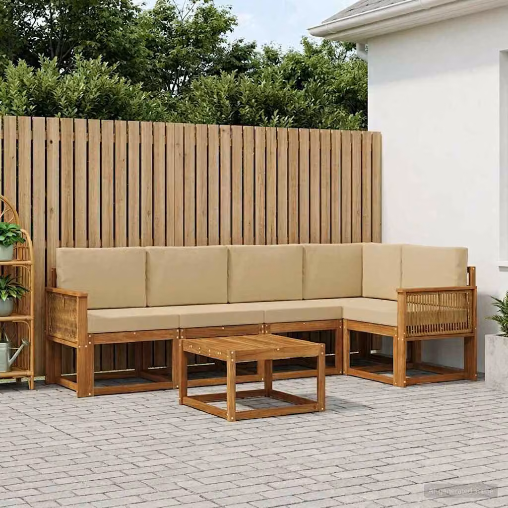 Set di divani da esterno vidaXL 6 pezzi in legno di acacia con cuscini beige e marrone per giardino e terrazza