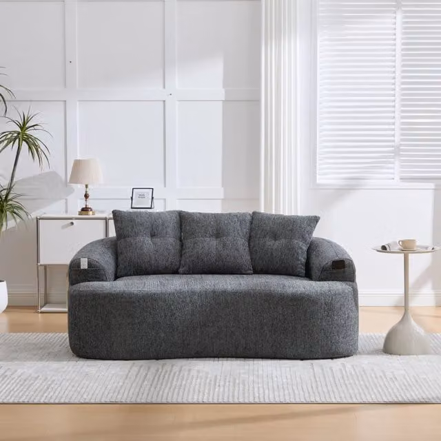 Divano a 2 posti in ciniglia con seduta profonda, molle insacchettate e cuscini imbottiti grigio 164 × 92 × 60 cm