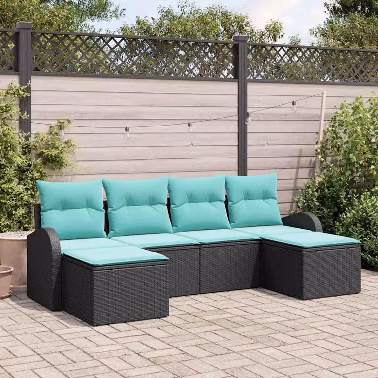 Maison Exclusive - Set di divani da esterno, 6 pezzi, in rattan sintetico nero e turchese
