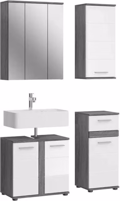 Set di mobili da bagno WILLIAM – Grigio scuro e bianco – 114x191x34 cm