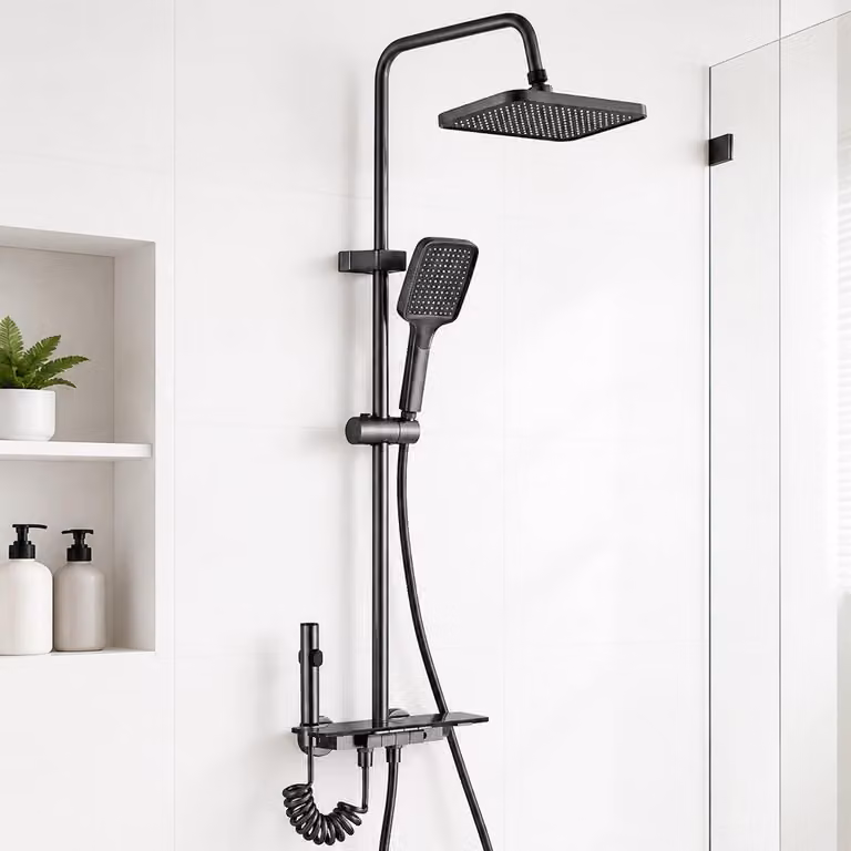 Kit completo per rubinetto doccia, con soffione a pioggia e barra doccia regolabile in altezza da 85 a 110 cm, sistema doccia grigio con soffione quadrato