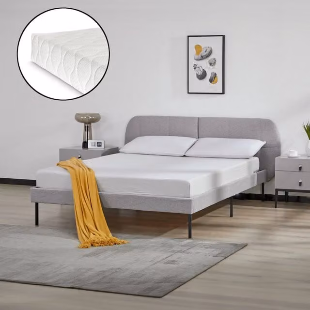 Letto Francese Porvoo en.casa con Testiera e Materasso in Tessuto Grigio L/P/H: 140 x 200 x 83 cm