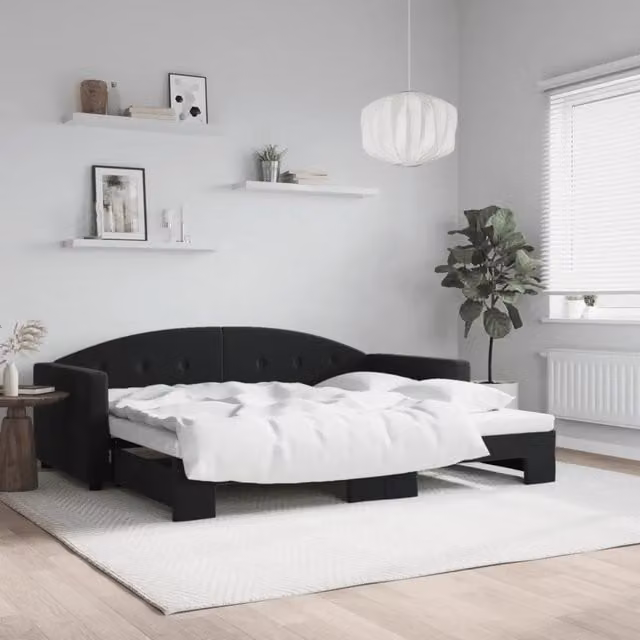 Divano Letto con Letto Estraibile Nero 90x200 cm in Velluto 3197305
