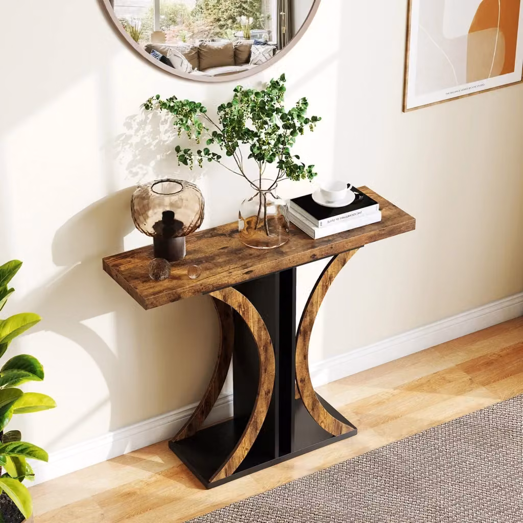 Tavolo consolle DESIGN IN in stile industriale con struttura geometrica, ideale per ingresso, soggiorno o corridoio, Marrone, L: 100 cm, P: 30 cm, H: 80 cm – 2