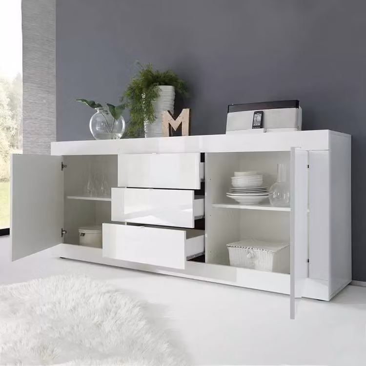 Madia moderna Mobili 2G con 2 ante e 3 cassetti bianco lucido L: 210 cm, P: 43 cm, H: 86 cm – 1
