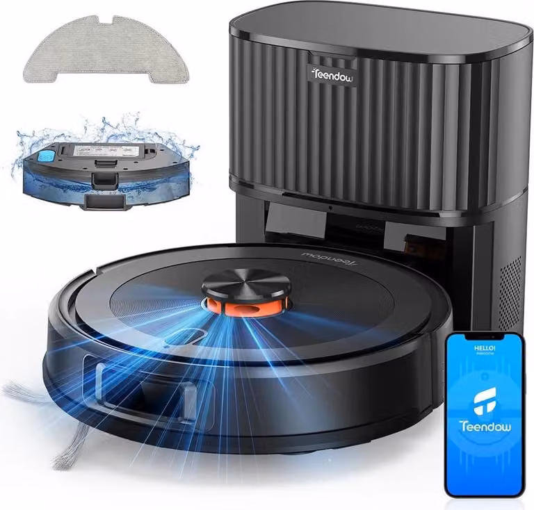 Robot aspirapolvere, potenza di aspirazione 4500Pa, navigazione intelligente, Teendow D10S Max, UE