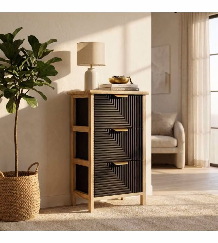 Cosma Mobiletto 3 Cassetti Nero in Legno 34x25x60,5 cm Stile Industrial