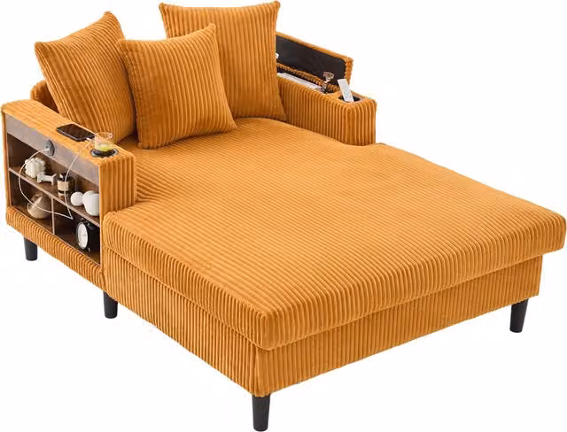 Chaise longue moderna a L in velluto giallo con cuscini, Aosom Italy, L/P/H: 170 x 76 x 70 cm – 1