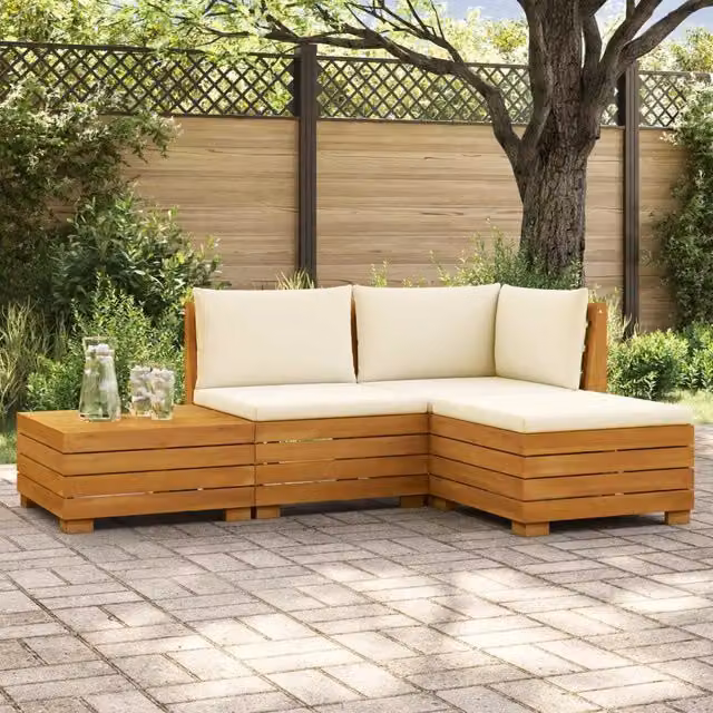 Set di divani da esterno-Sofa da giardino con cuscino 4 Pezzo Marrone 713893