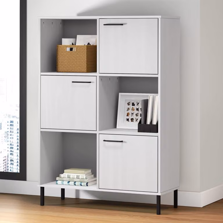 Libreria OSLO vidaXL in legno di pino e metallo bianco, stile rustico, L 90 cm x P 35 cm x H 128,5 cm