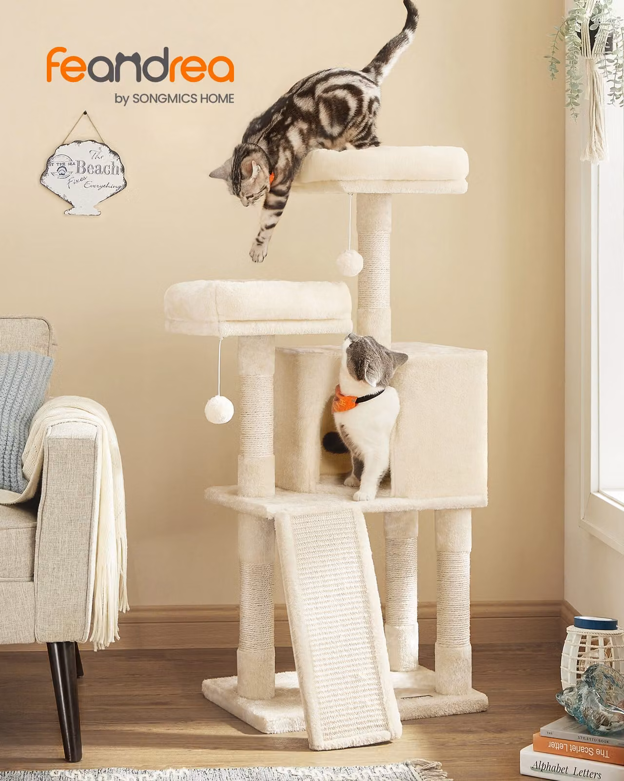 FEANDREA Tiragraffi, 115 cm, colonna completamente rivestita in sisal beige