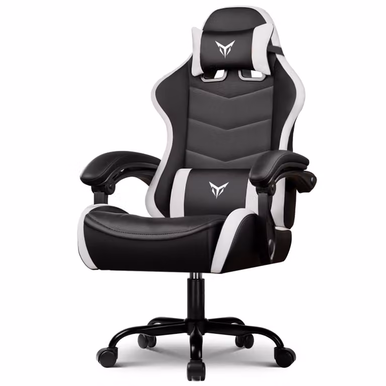 GTPLAYER Sedia da gioco Sedia da ufficio Ergonomica, sedia da gioco con poggiatesta e supporto lombare regolabili, poltrona da gioco, bianca
