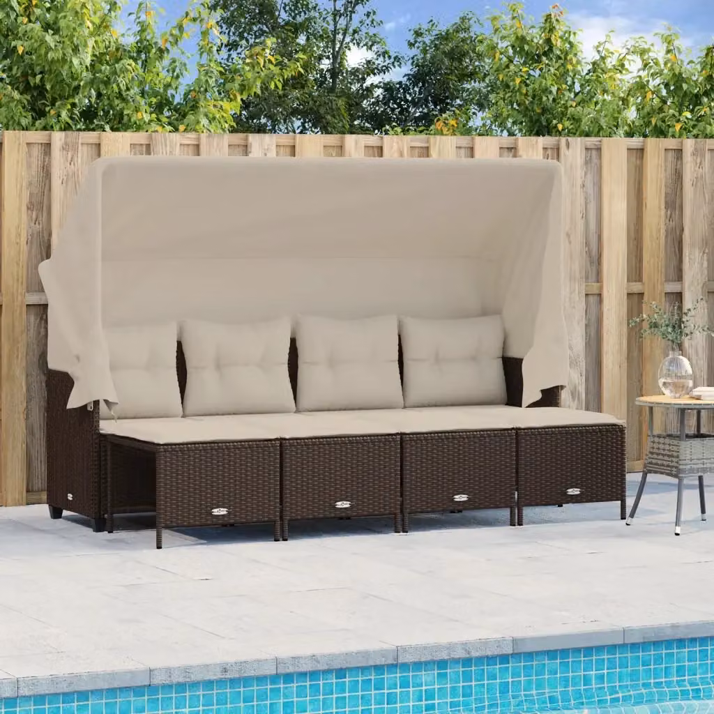 Set Salotto da Giardino 5 Pezzi Design In con Divano a 3 Posti e Ottoman, Polyrattan Marrone e Bianco con Cuscini Imbottiti e Rivestimenti Rimovibili – 2