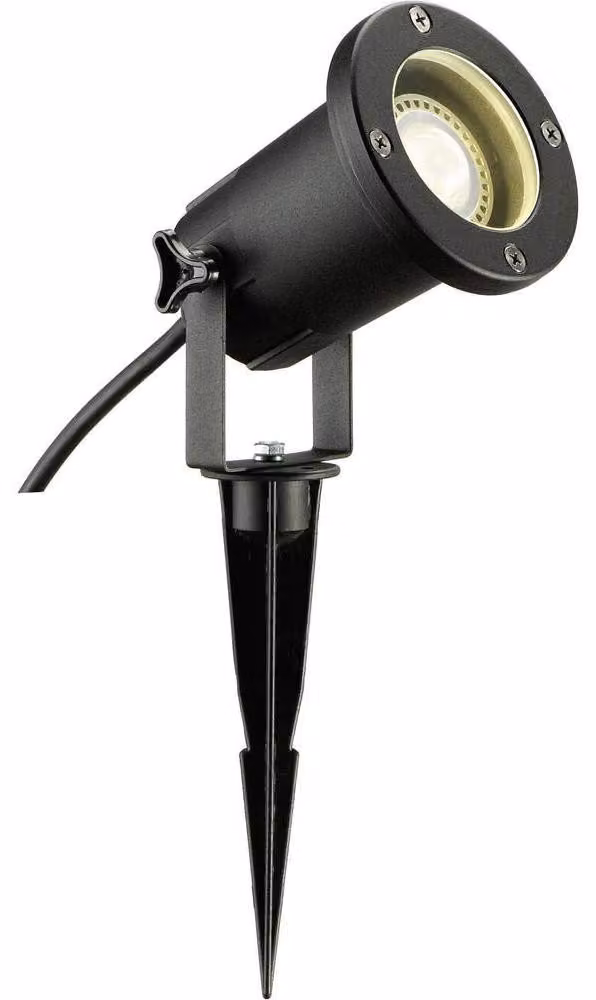 Fare esterno a LED con picchetto da terra, attacco GU10, grado di protezione IP65, cavo da 1,5 metri, alluminio, colore nero