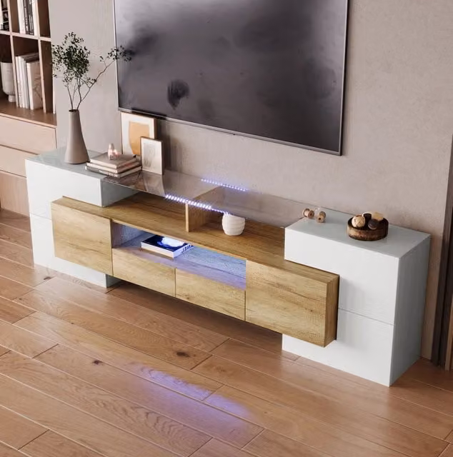 Mobile TV 200x35x60 cm; ampio spazio con LED multicolore; MDF; colore naturale