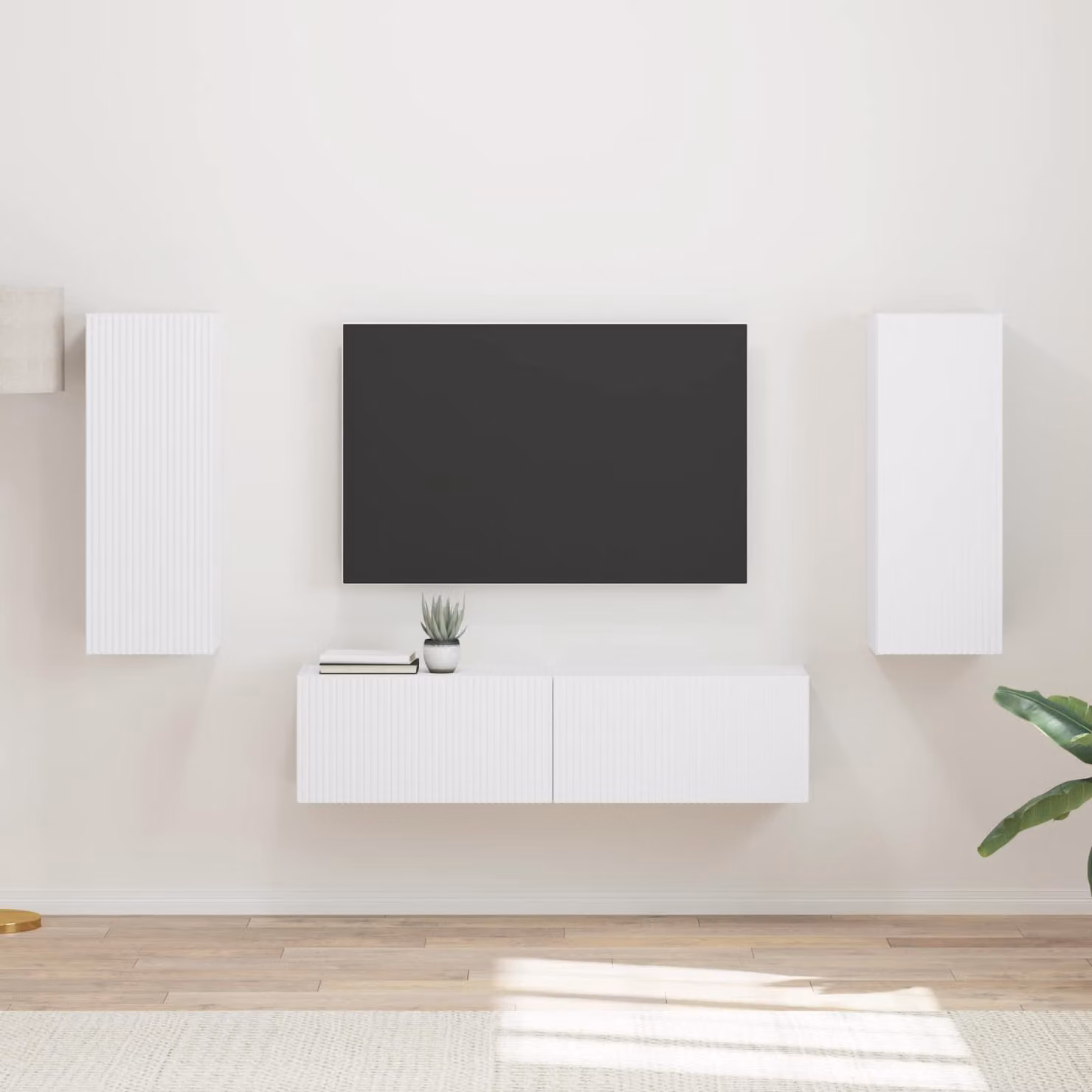 Set di 2 mobili TV moderni vidaXL da parete, colore bianco, in legno MDF