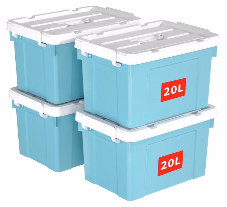 Set di 4 contenitori impilabili con coperchio, capacità 20 litri