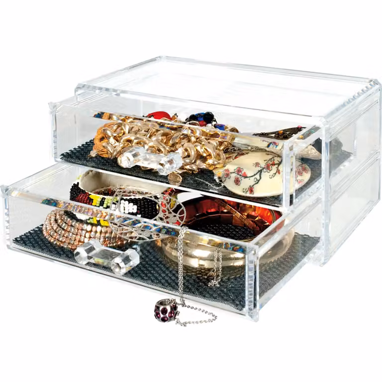 Cofanetto Portagioie VESTIAMO CASA con 2 Cassetti in Plastica Trasparente, H 9,3 cm x L 18,5 cm x P 10 cm