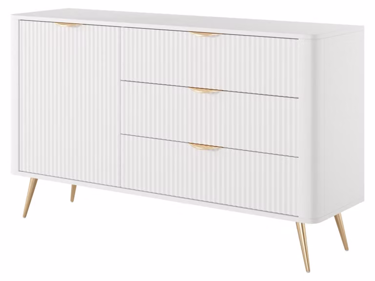 Comodino: 3 cassetti, 1 anta, bianco, 138 cm, dimensioni 2 x 38 x 81 cm