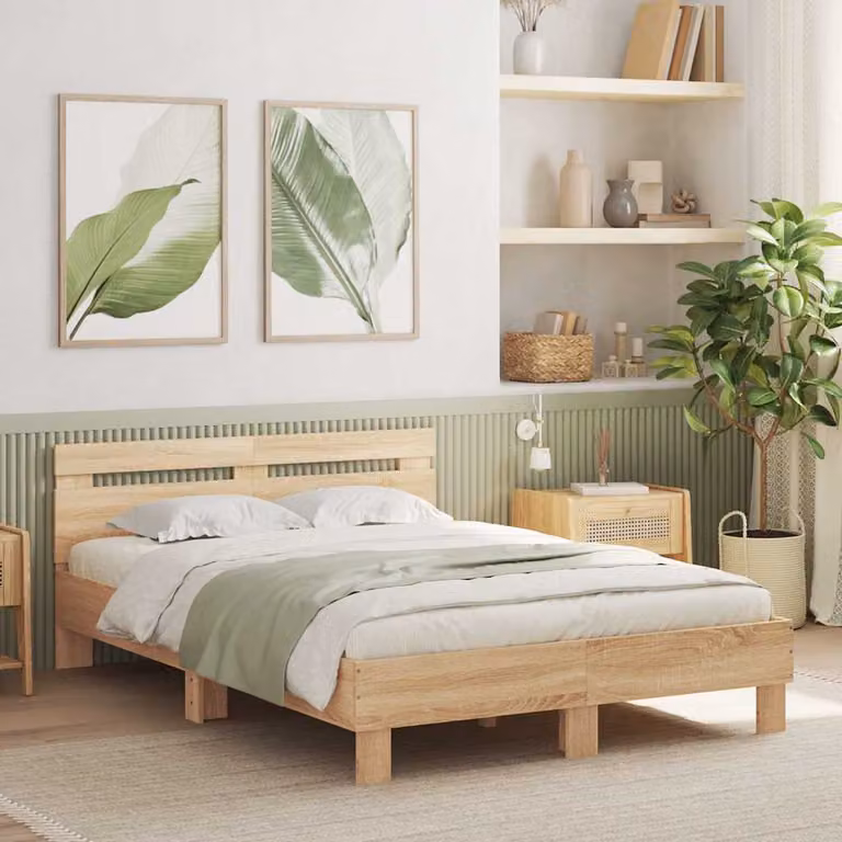 vidaXL Giroletto con Testiera in Legno Multistrato Colore Rovere, L/P/H: 120 x 200 x 30 cm