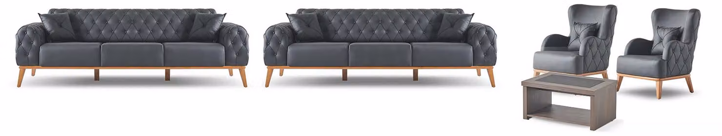 Modernes Arbeitszimmer Set Luxuriöse 2x 3-Sitzer Designer Sessel Tisch