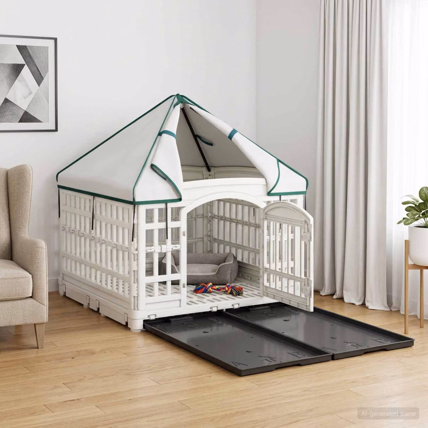 vidaXL Pannello per cani a 4 sezioni con tetto, Bianco, L 177,5 x P 154,5 x H 112 cm