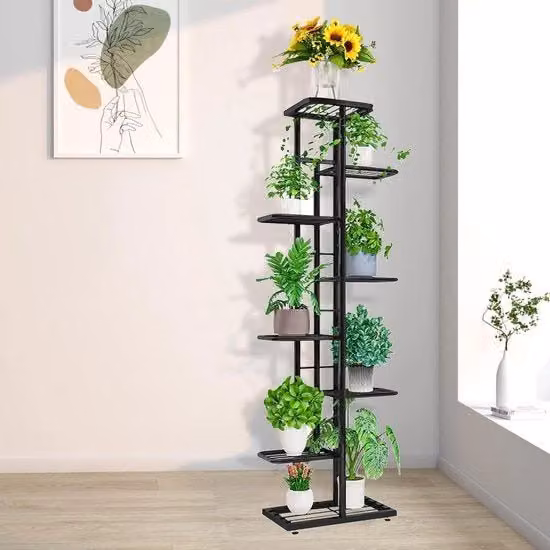 Trappola per piante metallica - 8 livelli - vassoio per piante - giardino balcone soggiorno - nero