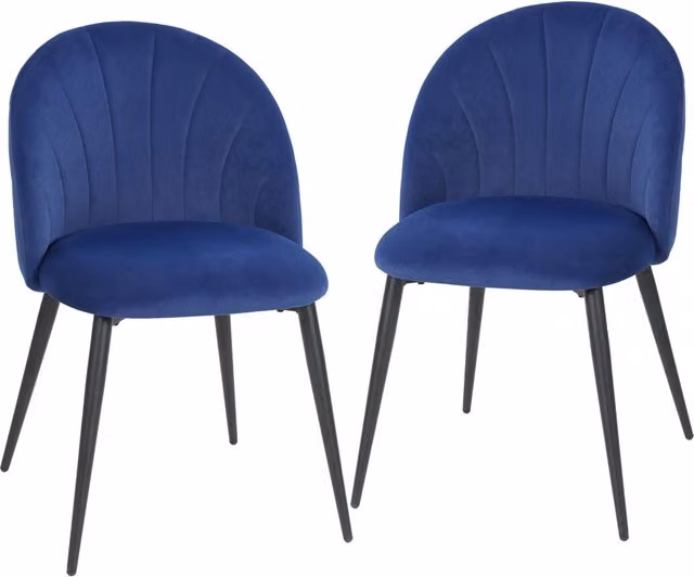 Sedia da Pranzo Minimal Imbottita in Velluto Blu con Struttura in Metallo L 55 cm x P 52 cm x H 79 cm