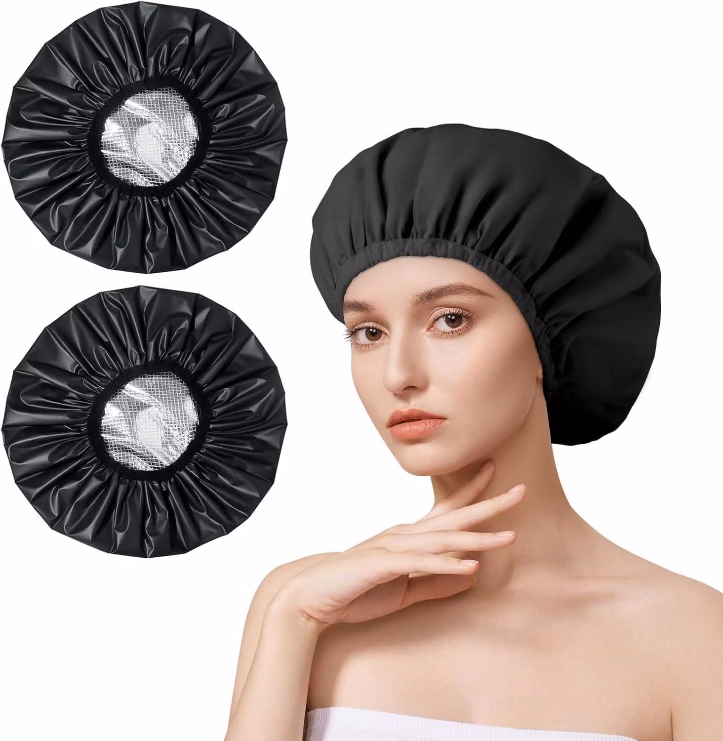 Set di 2 copricapelli, impermeabili, elastici, riutilizzabili, per donne, con doppio strato termico