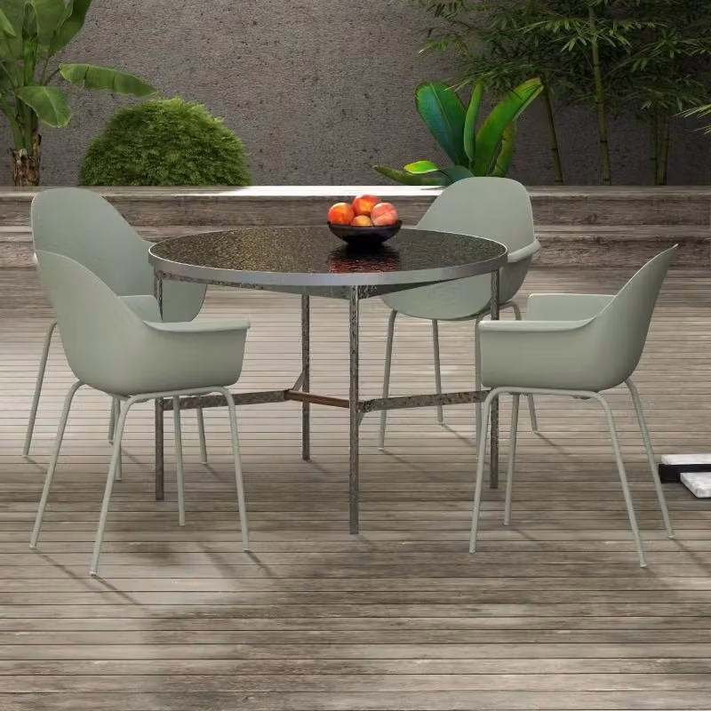Set di 4 sedie da giardino Komhtom con braccioli in plastica e metallo verde resistente alle intemperie – 2